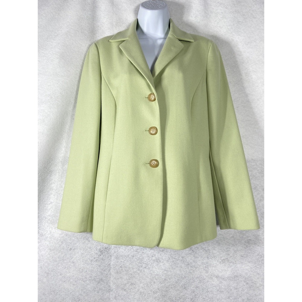 Vintage Talbots Jacket Women's 8 Green Blazer Long Sleeves Wool Cashmere Blend